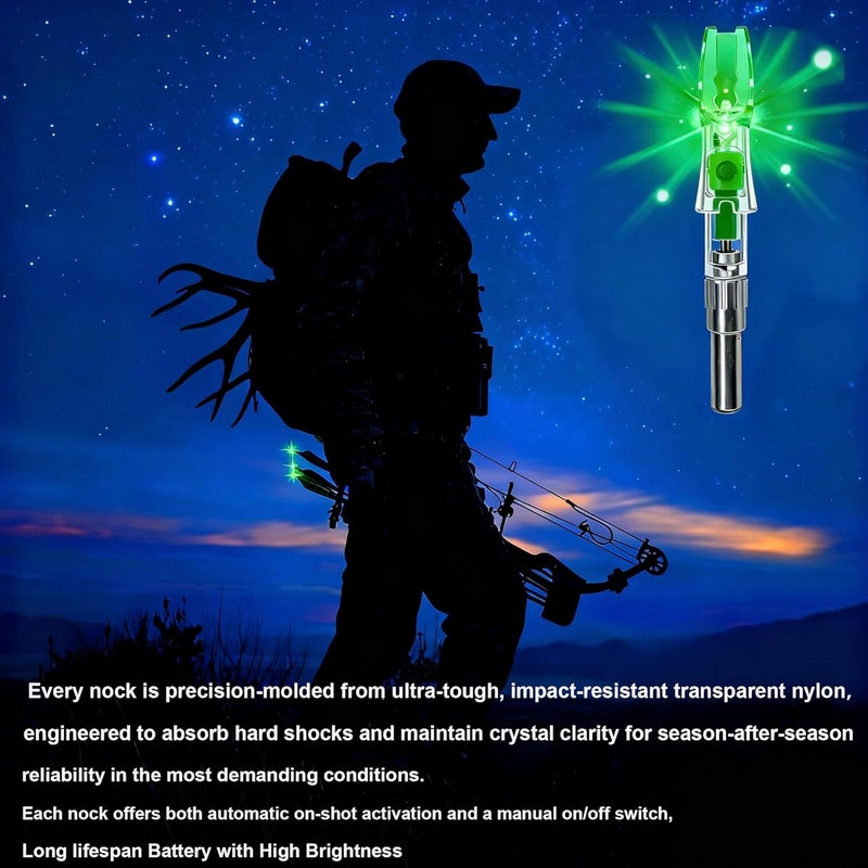 LightingU NoxDyn 12pcs X Lighted Nocks for Arrows with .205'' .232'' .244'' .248'' Inside Diameter with H, S, GT Bushings, High-Visibility Light Up Nocks with ON/Off Switch for Archery - Image 5